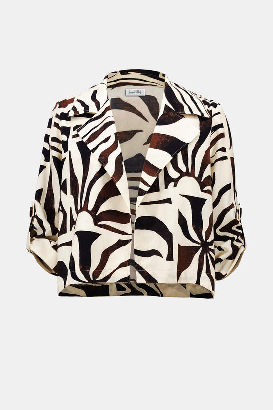 Joseph Ribkoff Cream Woven Gauze Tropical Print Boxy Blazer