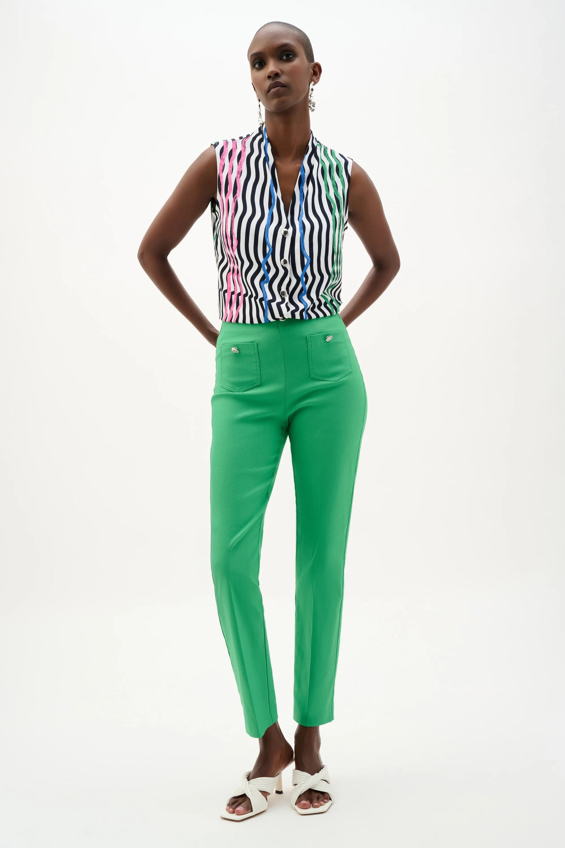Joseph Ribkoff Green Millennium Pull-On Cropped Trousers With Patch Pockets