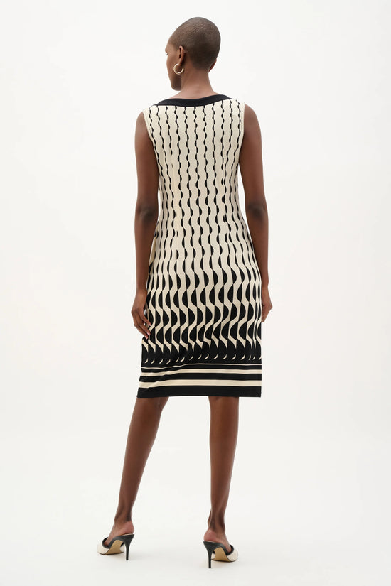 Joseph Ribkoff Black& Beige Silky Knit Geometric Print Sheath Dress 262218