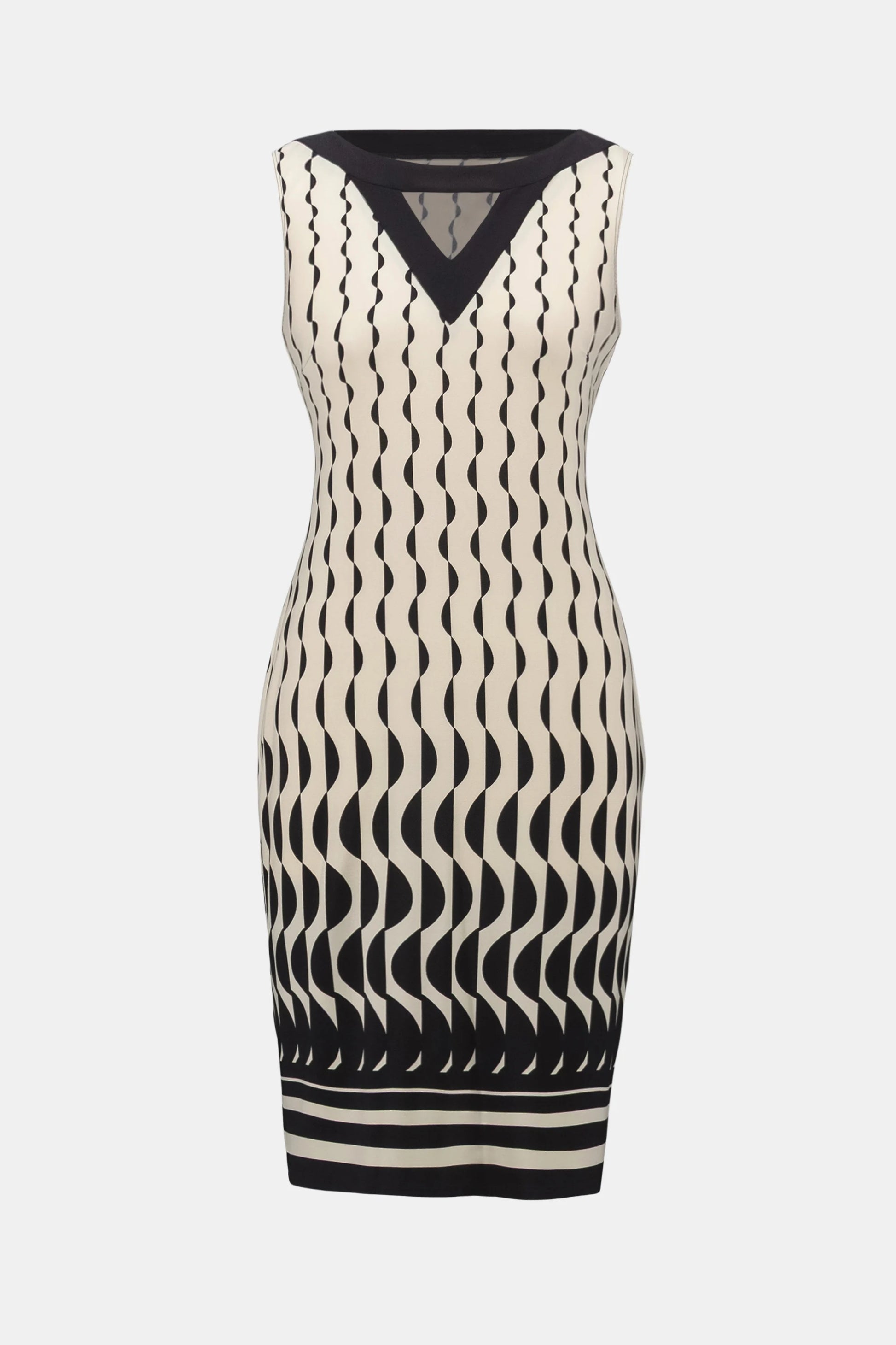 Joseph Ribkoff Black& Beige Silky Knit Geometric Print Sheath Dress 262218