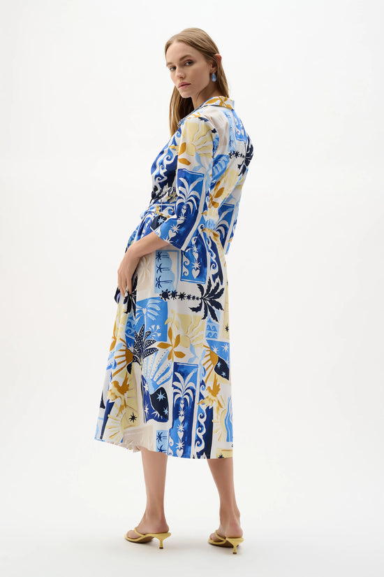 Joseph Ribkoff Vanilla/Multi  Stretch Cotton Tropical Print A-Line Wrap Dress