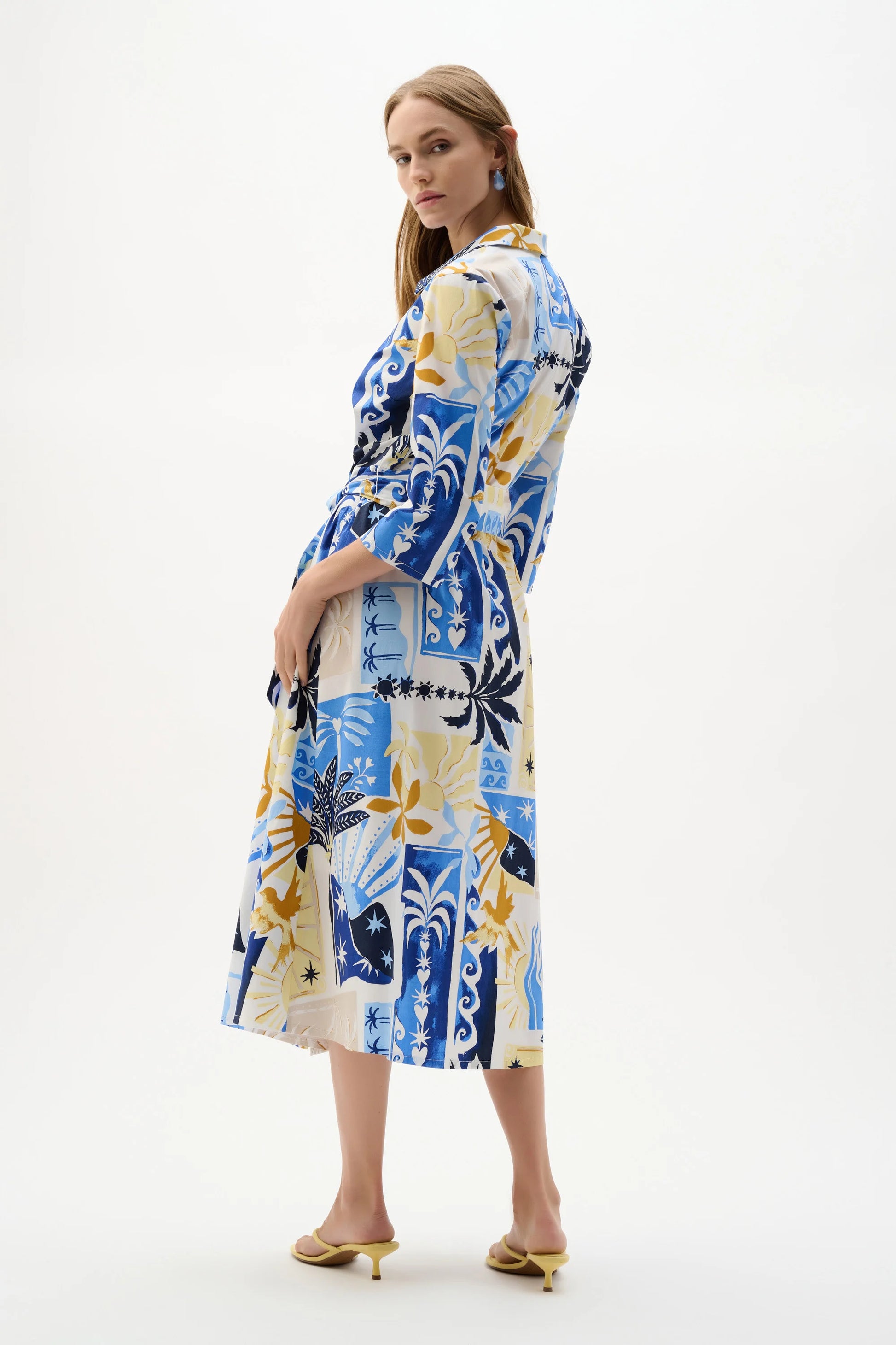 Joseph Ribkoff Vanilla/Multi  Stretch Cotton Tropical Print A-Line Wrap Dress