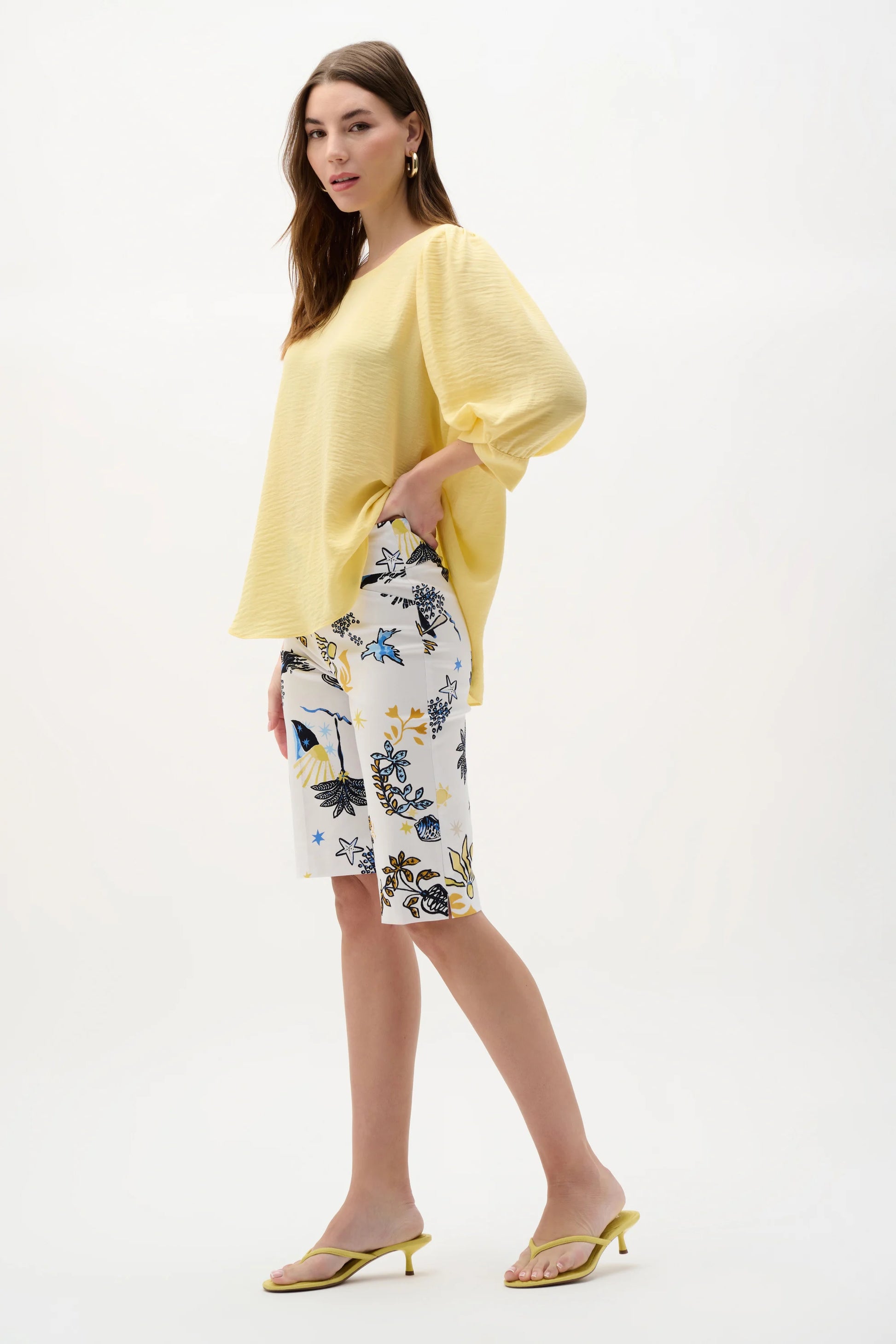 Joseph Ribkoff Vanilla/Multi Millennium Printed Bermuda Shorts