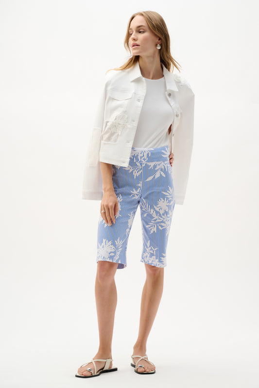 Joseph Ribkoff Blue & Vanilla Millennium Printed Bermuda Shorts