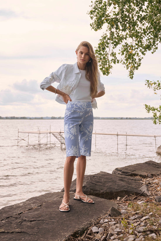 Joseph Ribkoff Blue & Vanilla Millennium Printed Bermuda Shorts