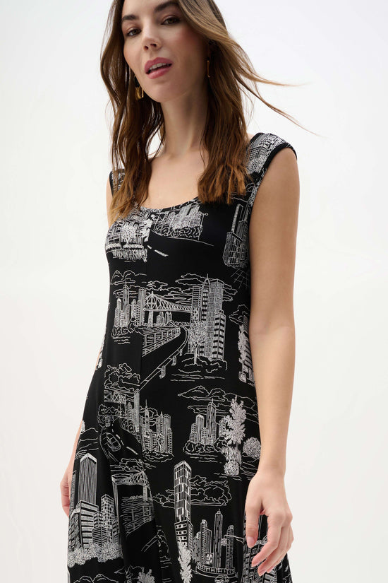 Joseph Ribkoff Black/Vanilla Silky Knit Conversational Print Culotte Jumpsuit