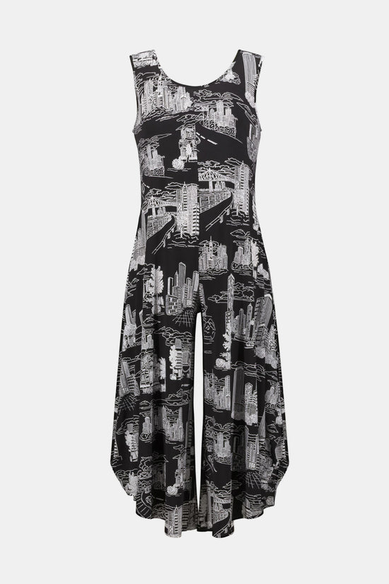 Joseph Ribkoff Black/Vanilla Silky Knit Conversational Print Culotte Jumpsuit