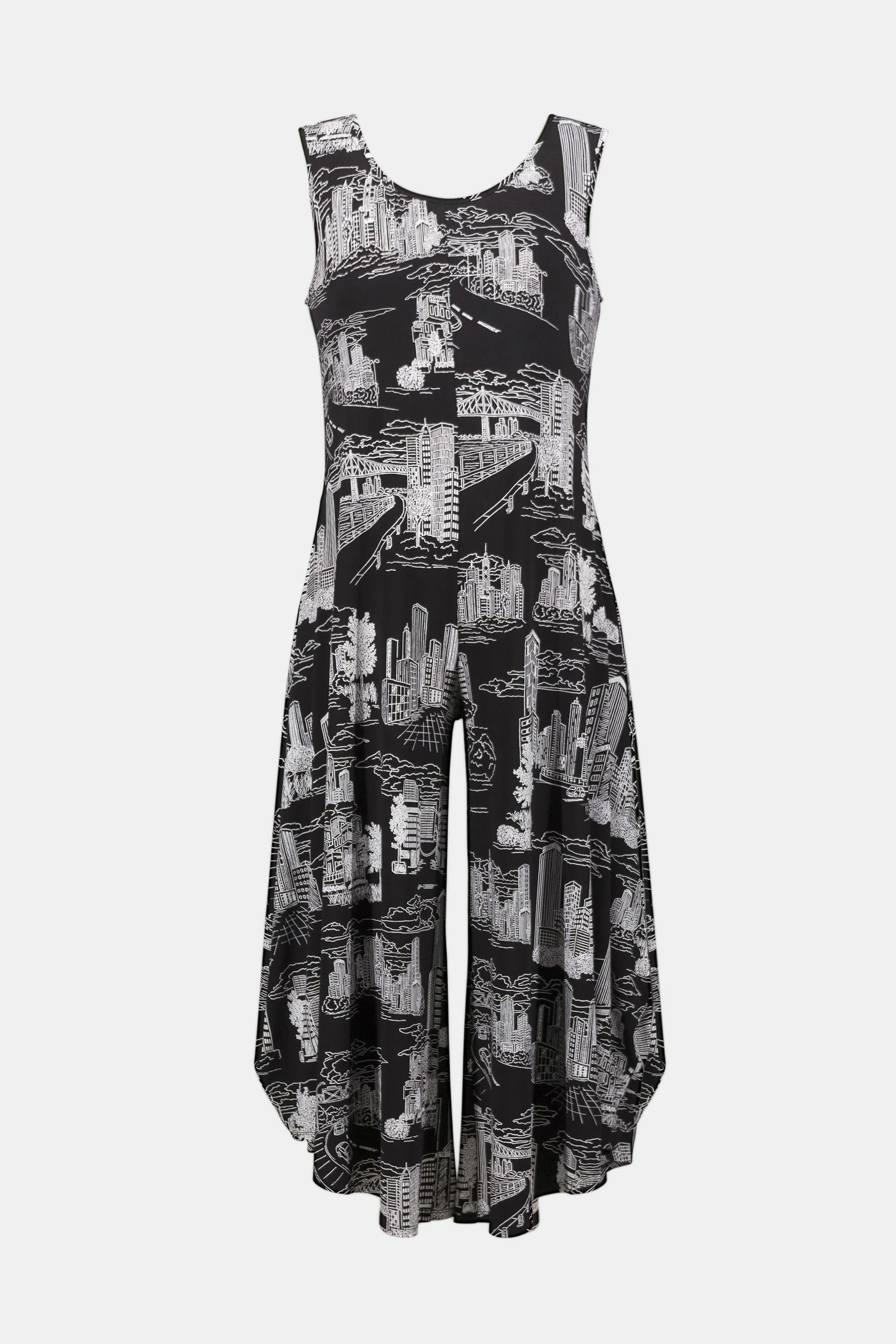 Joseph Ribkoff Black/Vanilla Silky Knit Conversational Print Culotte Jumpsuit