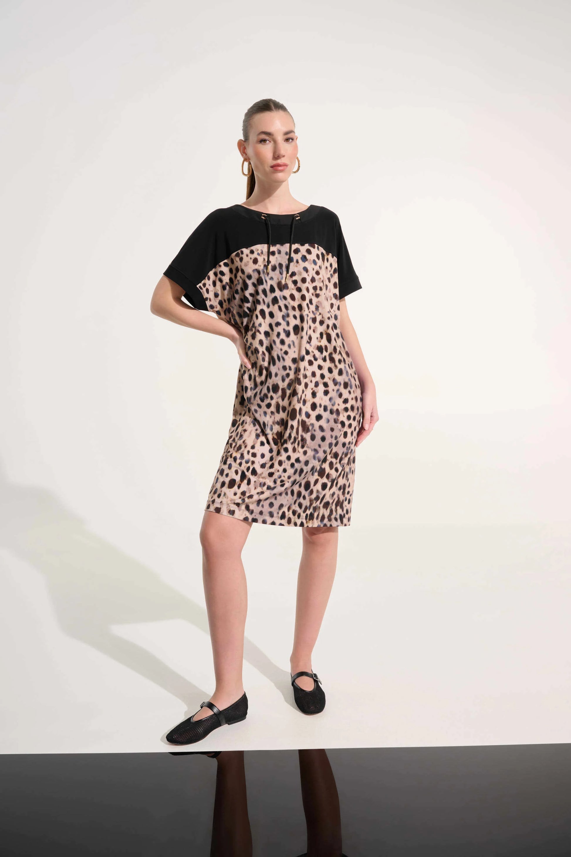 Joseph Ribkoff Beige/Multi Silky Knit Animal Print Straight Dress 262610