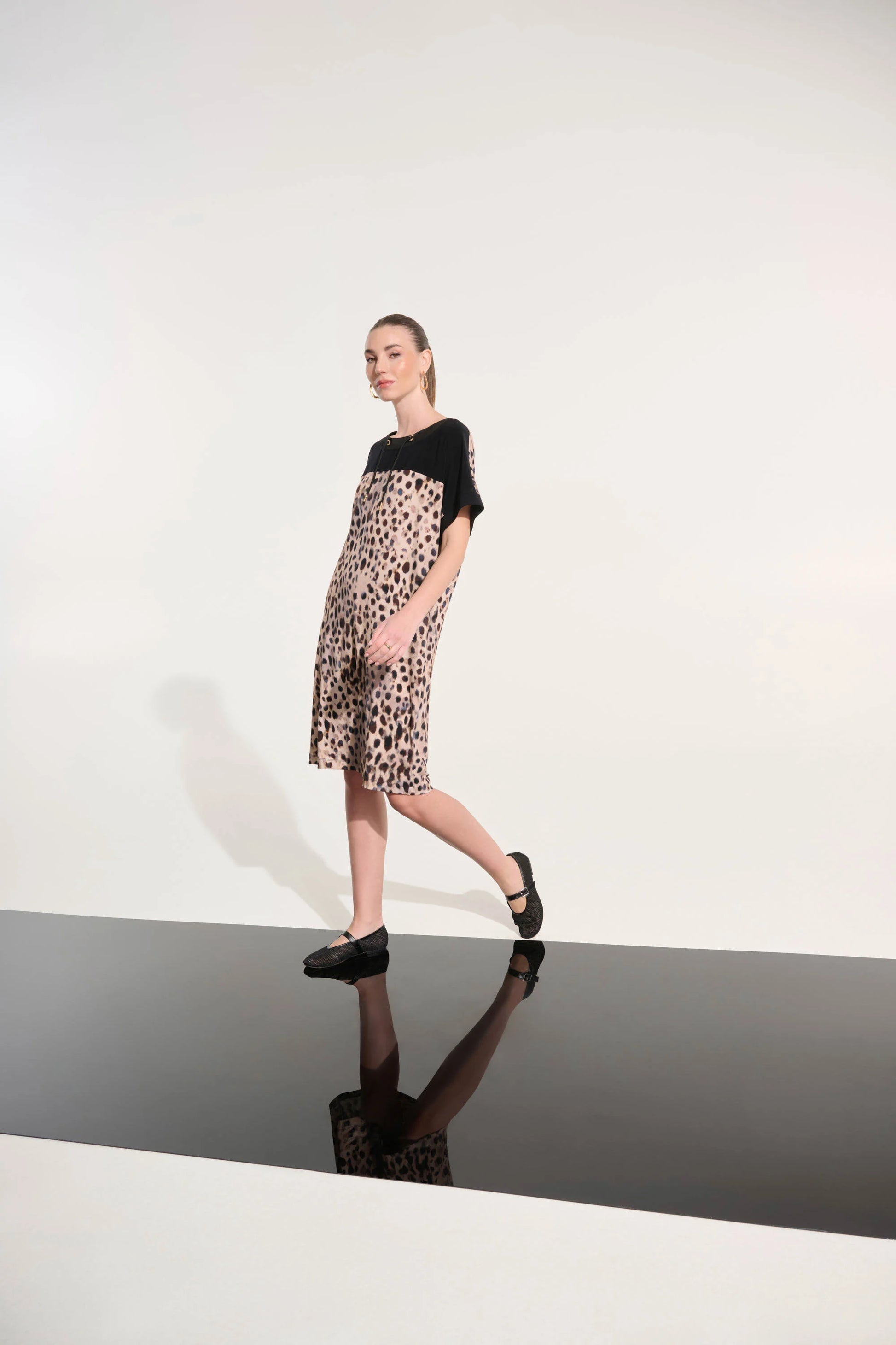 Joseph Ribkoff Beige/Multi Silky Knit Animal Print Straight Dress 262610