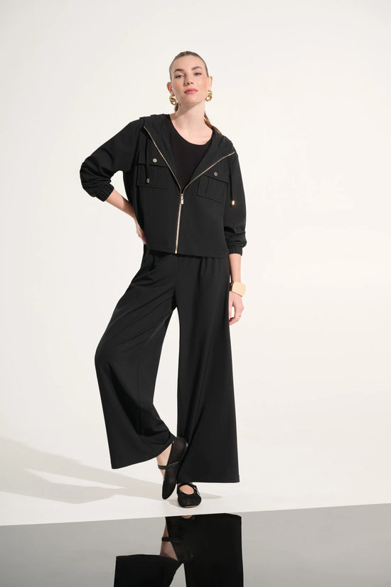 Joseph Ribkoff Black Stretch Woven Hooded Boxy Utility Jacket 262621