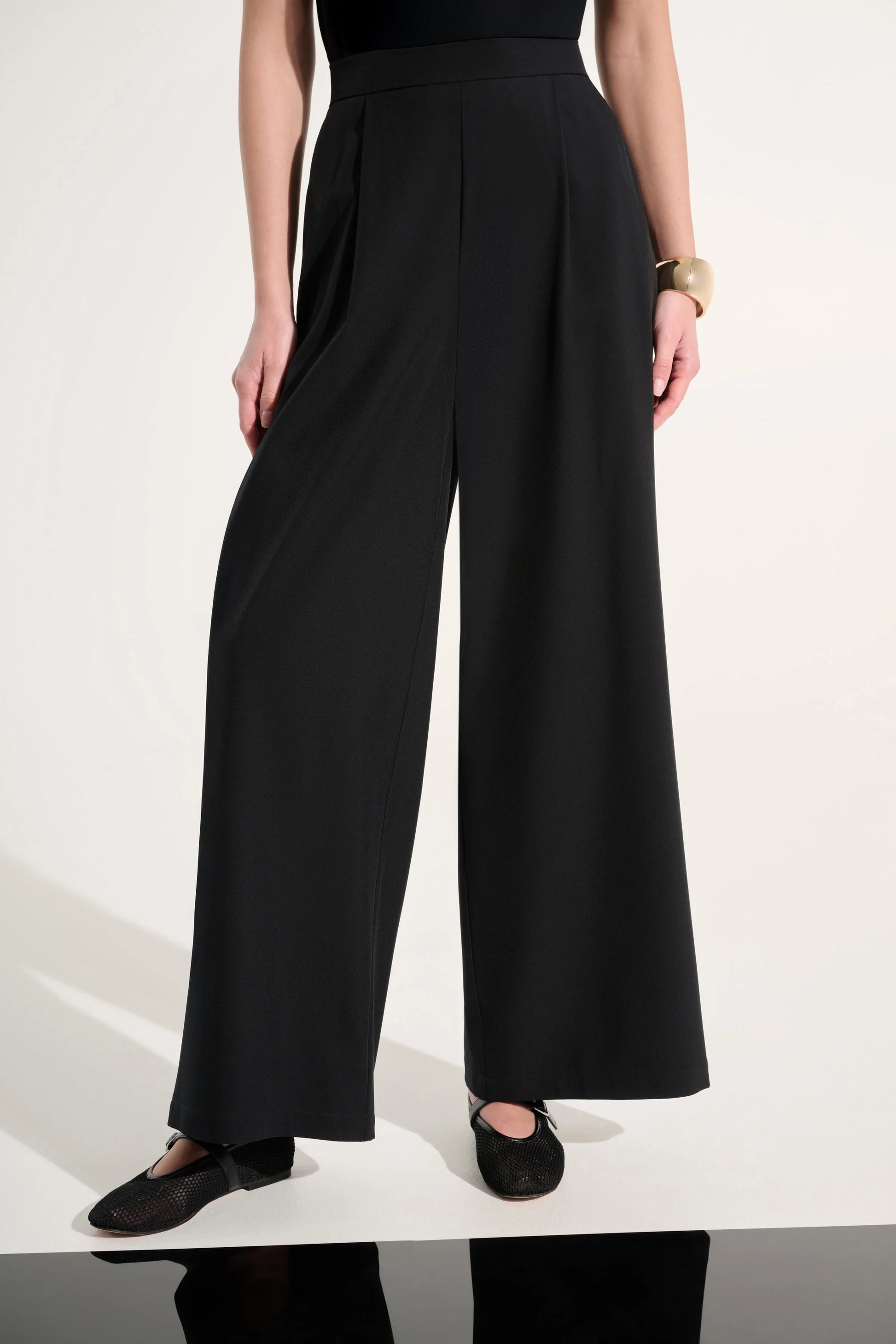 Joseph Ribkoff Black Stretch Woven Pull-On Wide Leg Trousers