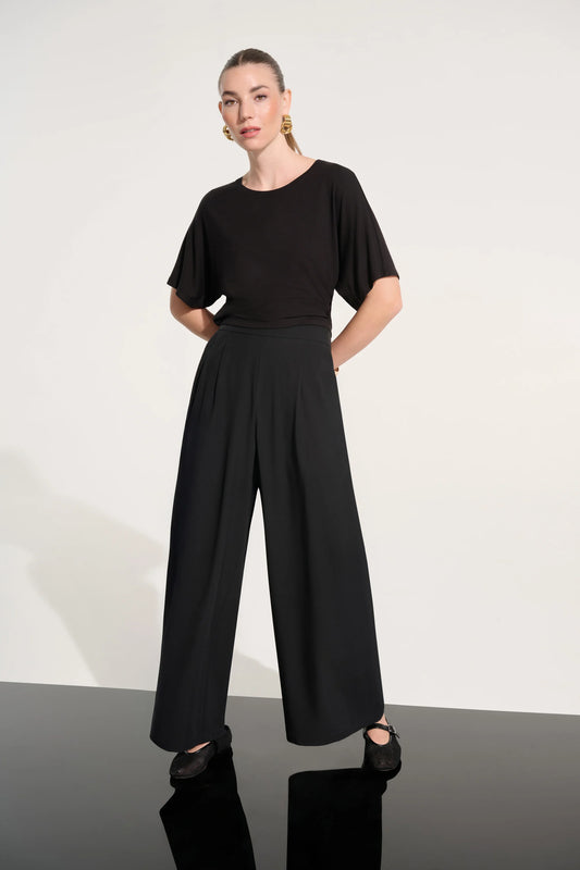 Joseph Ribkoff Black Stretch Woven Pull-On Wide Leg Trousers
