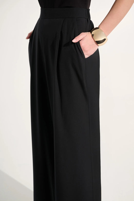 Joseph Ribkoff Black Stretch Woven Pull-On Wide Leg Trousers