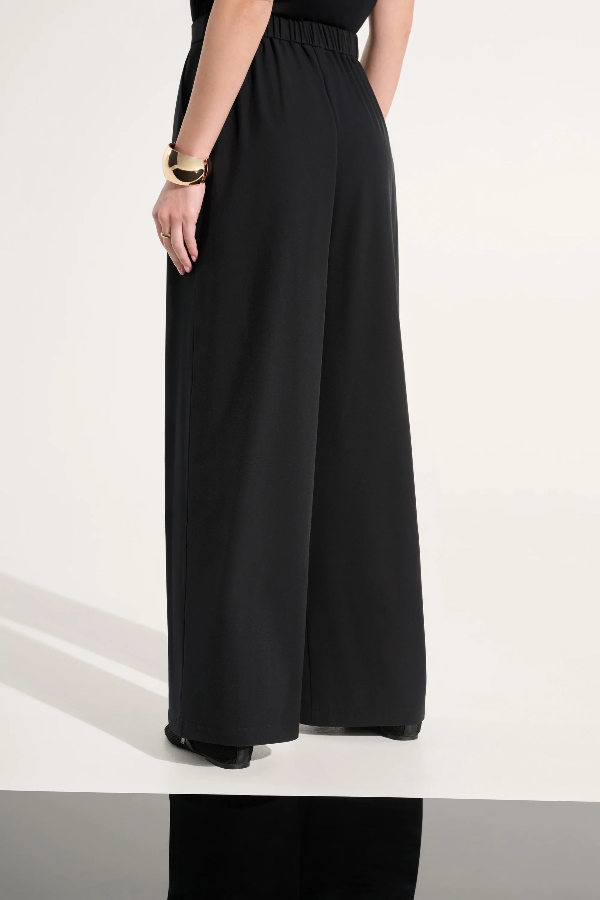 Joseph Ribkoff Black Stretch Woven Pull-On Wide Leg Trousers
