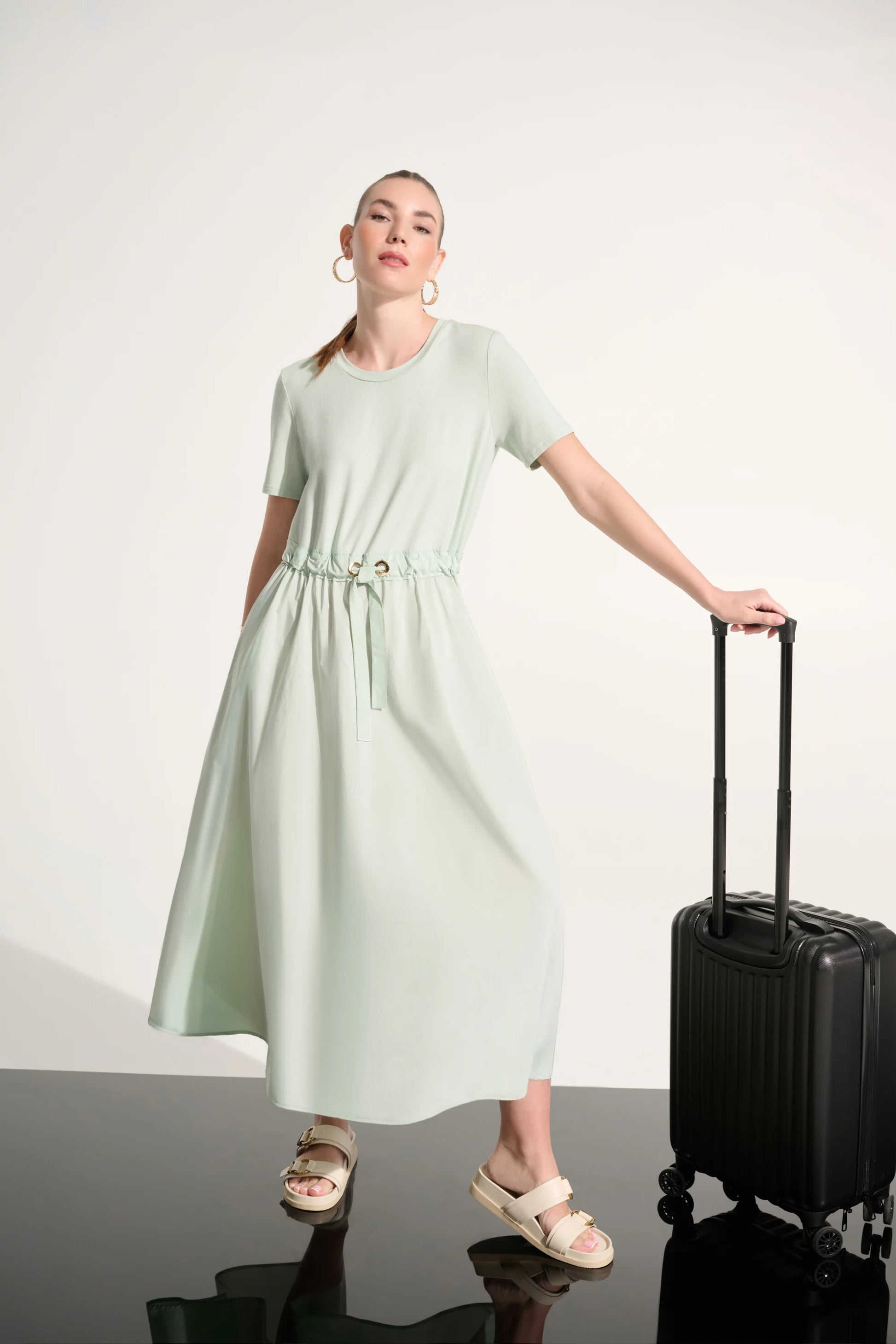 Joseph Ribkoff Pistachio Jersey and Memory Fit & Flare Dress With Waist Detail 262627