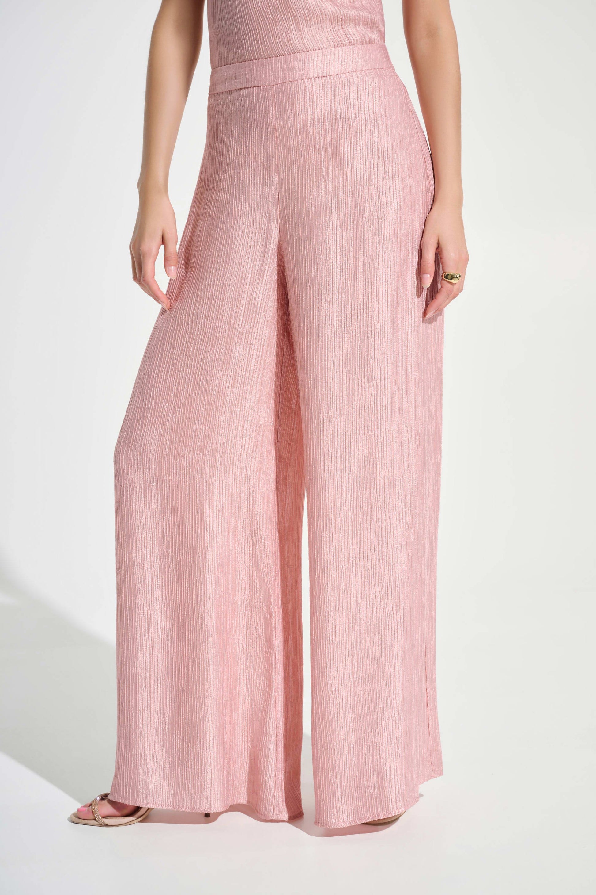 Joseph Ribkoff Rose Crinkle Jacquard Pull-On Wide Leg Trousers