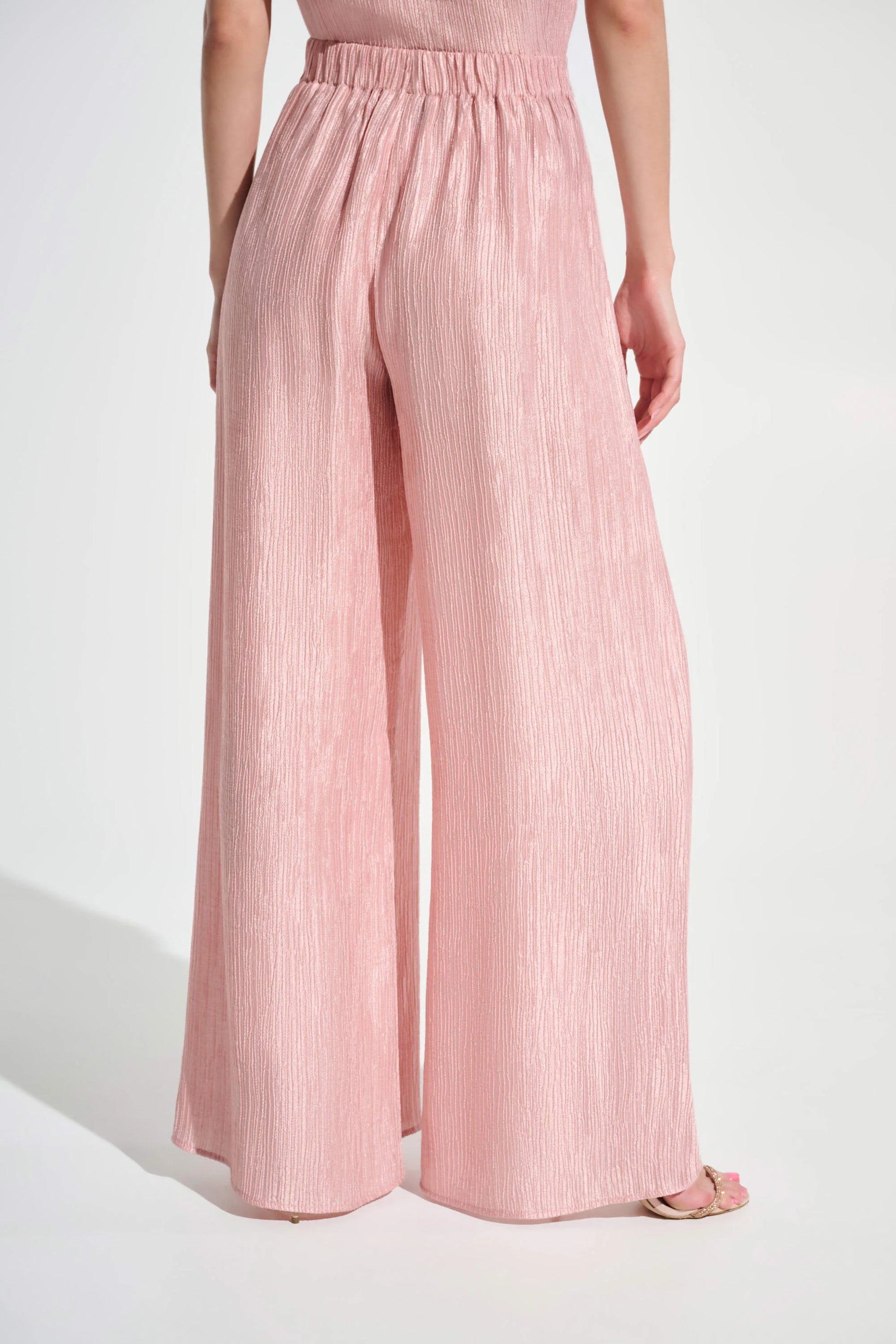 Joseph Ribkoff Rose Crinkle Jacquard Pull-On Wide Leg Trousers