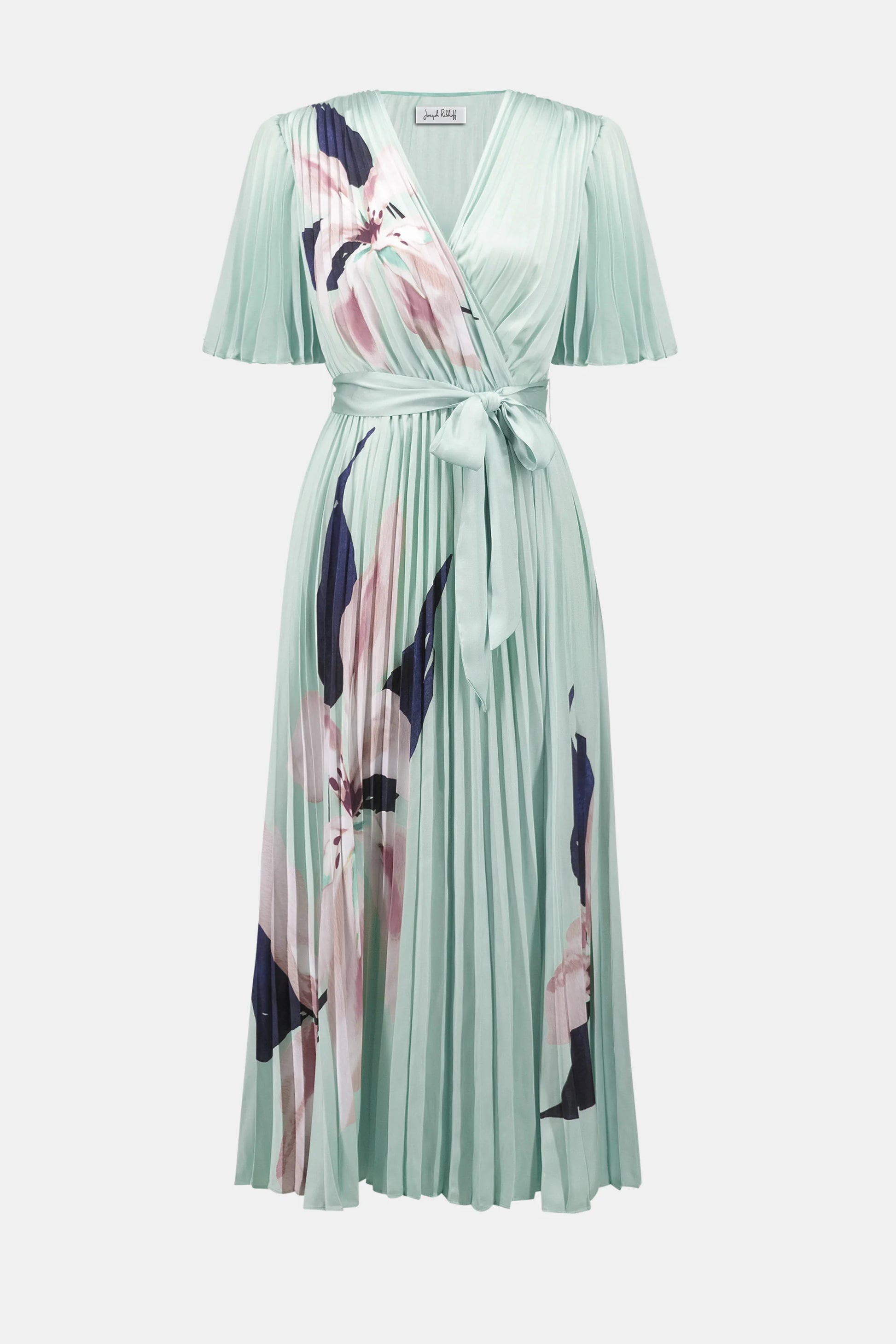 Joseph Ribkoff Green Satin Floral Print Fit And Flare Dress 262712