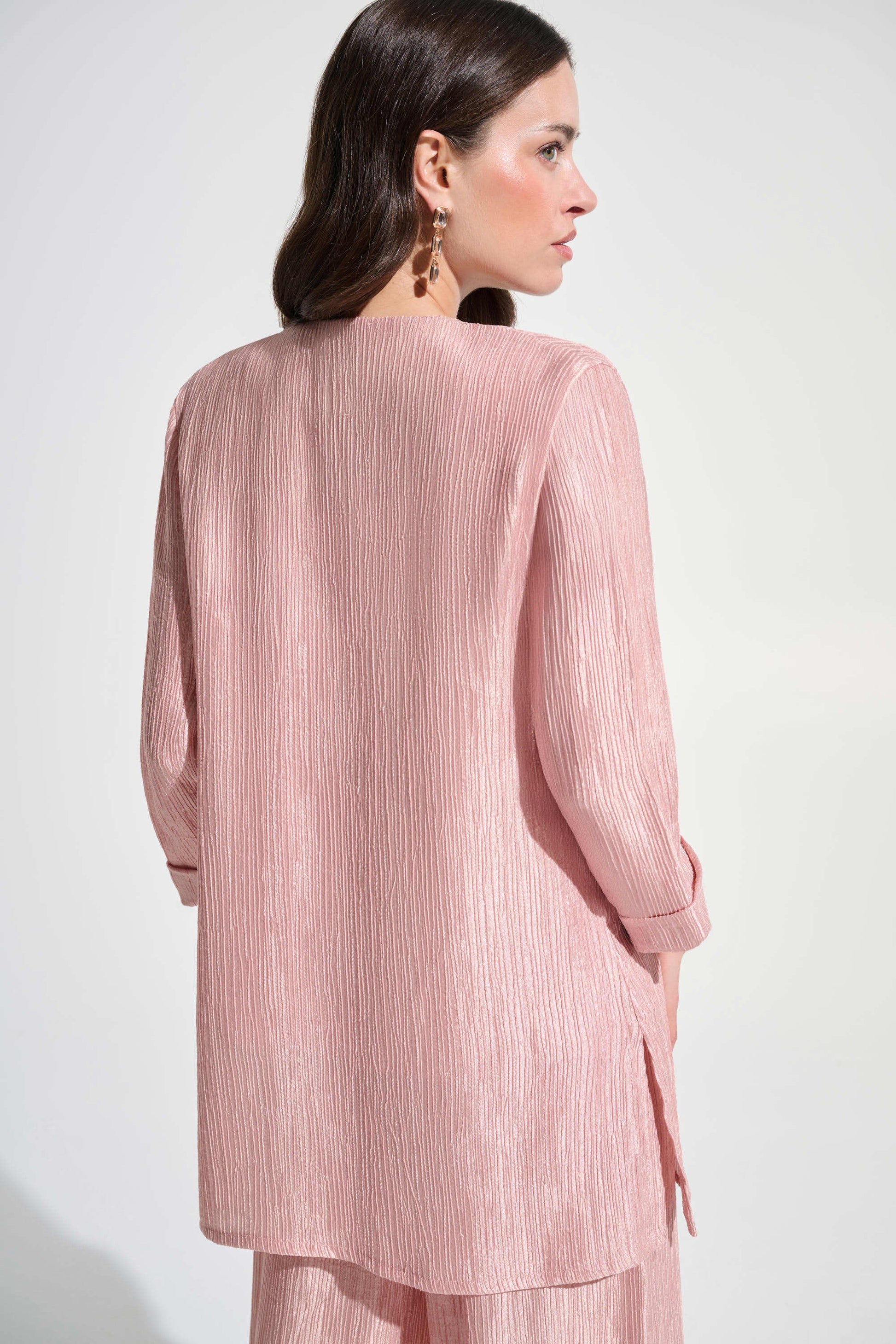 Joseph Ribkoff Rose Crinkle Jacquard Long Straight Jacket 