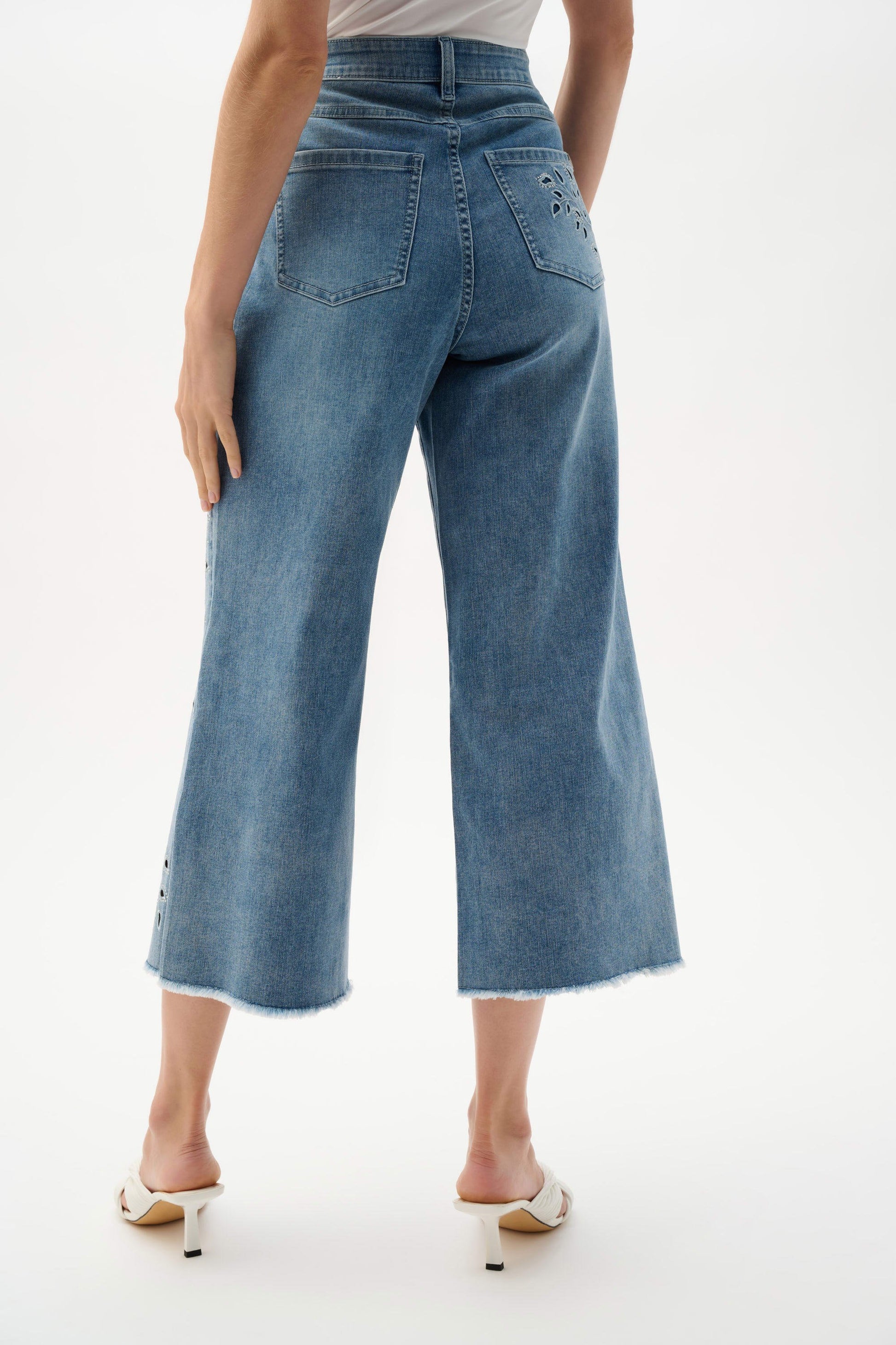 Joseph Ribkoff Blue Repreve® Denim Wide Leg Crop Jeans With Embroidery