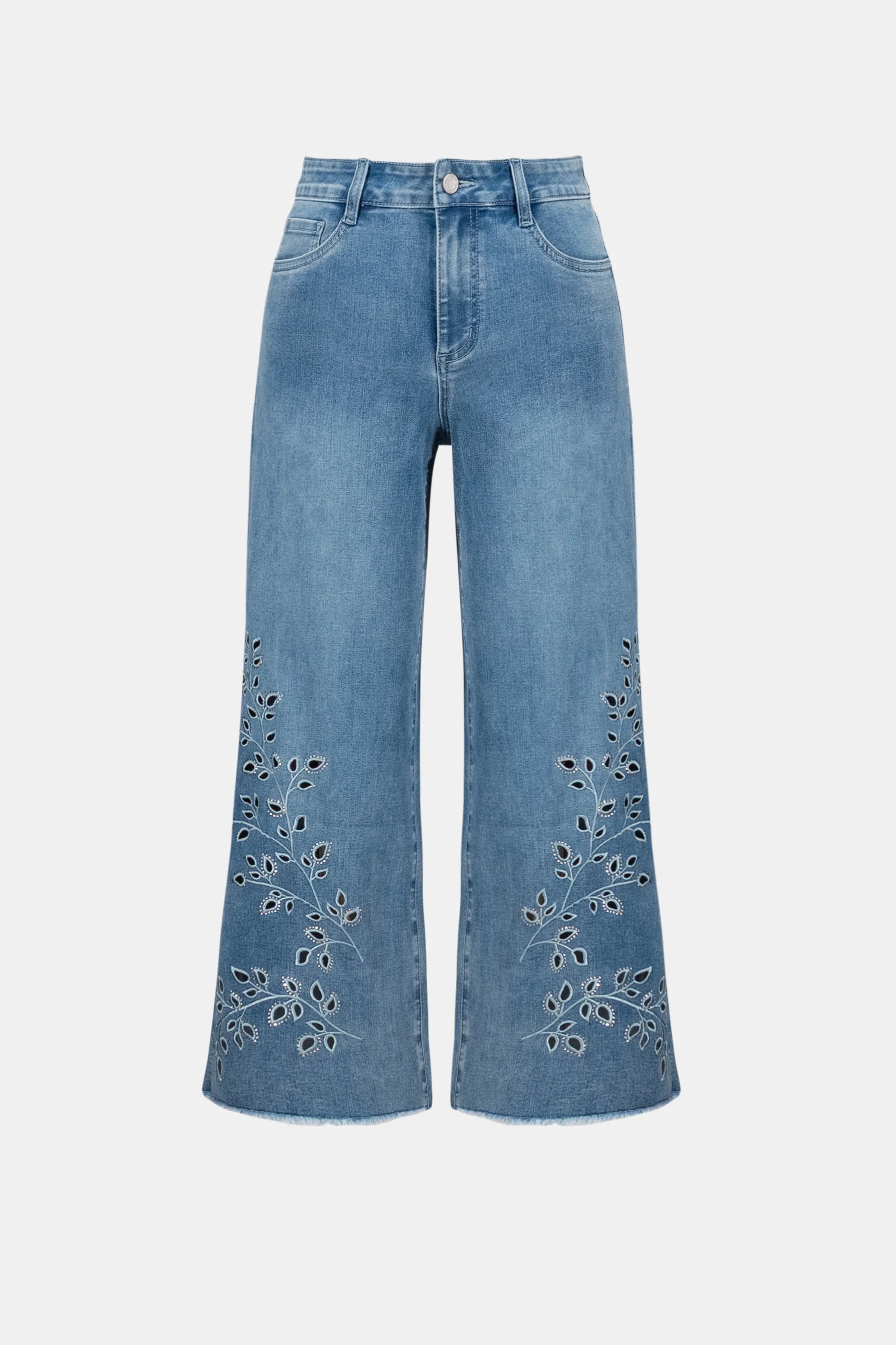 Joseph Ribkoff Blue Repreve® Denim Wide Leg Crop Jeans With Embroidery