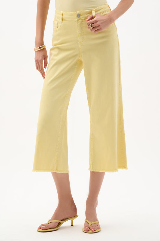 Joseph Ribkoff Yellow Featherweave Denim Wide Leg Cropped Jeans