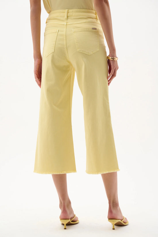 Joseph Ribkoff Yellow Featherweave Denim Wide Leg Cropped Jeans