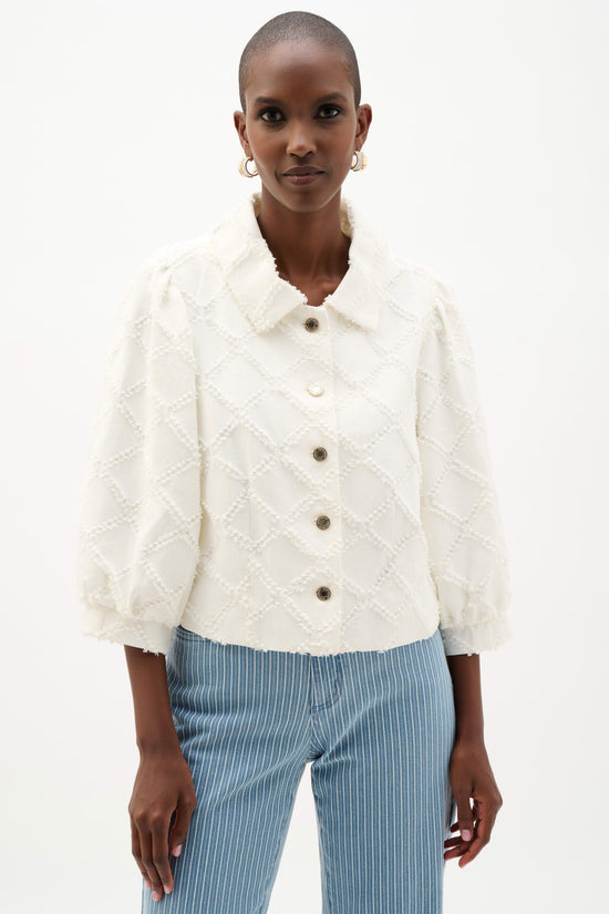 Joseph Ribkoff Off-White Cotton Twill Jacket With Balloon Sleeves