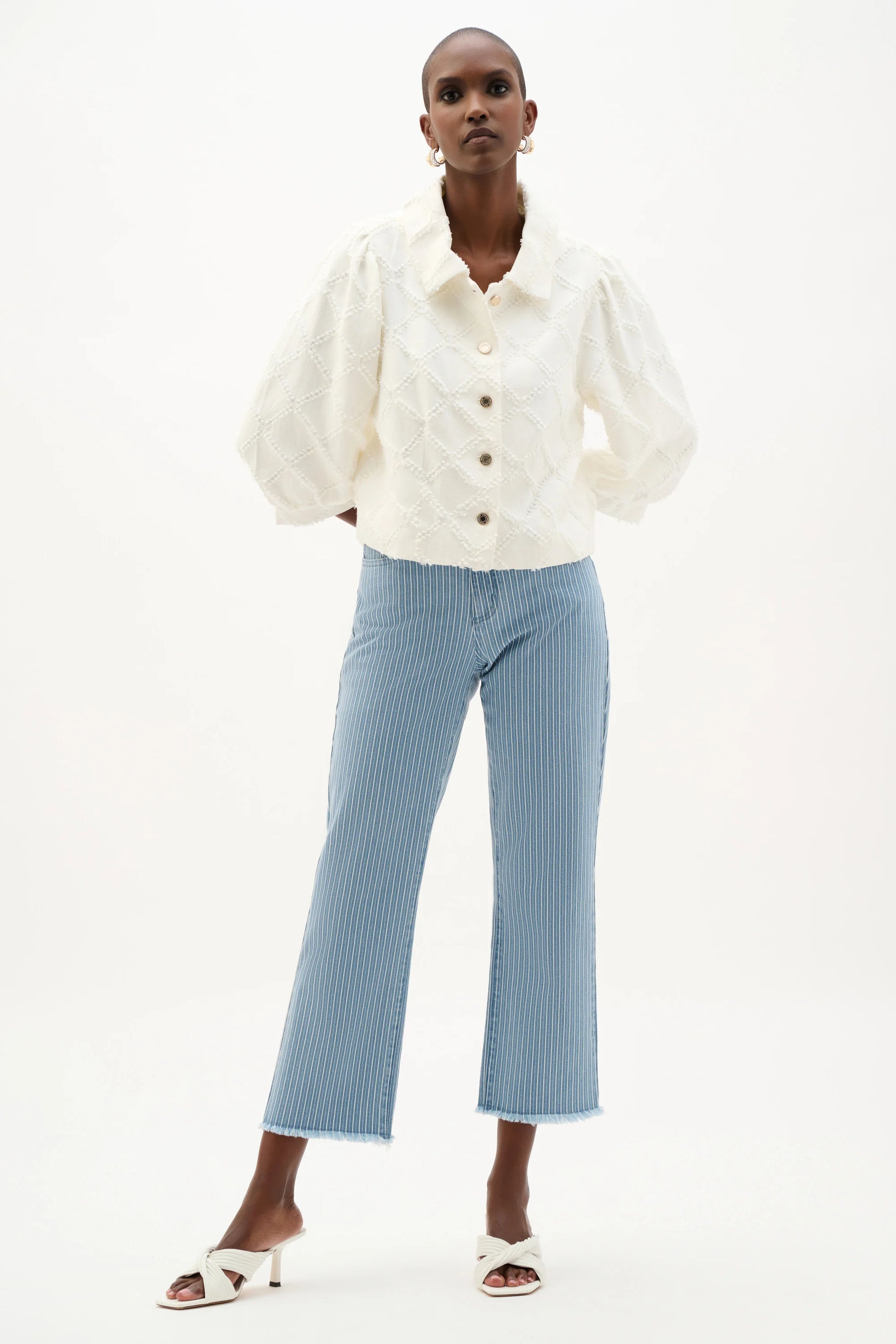 Joseph Ribkoff Off-White Cotton Twill Jacket With Balloon Sleeves