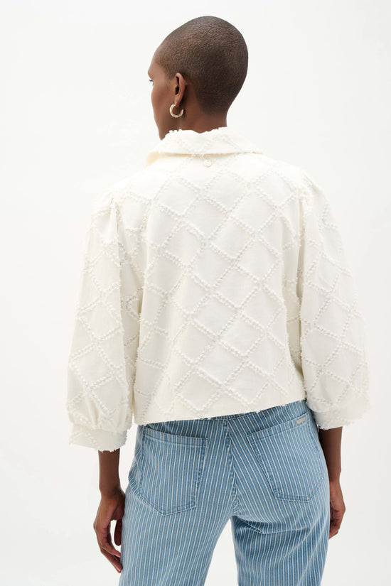 Joseph Ribkoff Off-White Cotton Twill Jacket With Balloon Sleeves