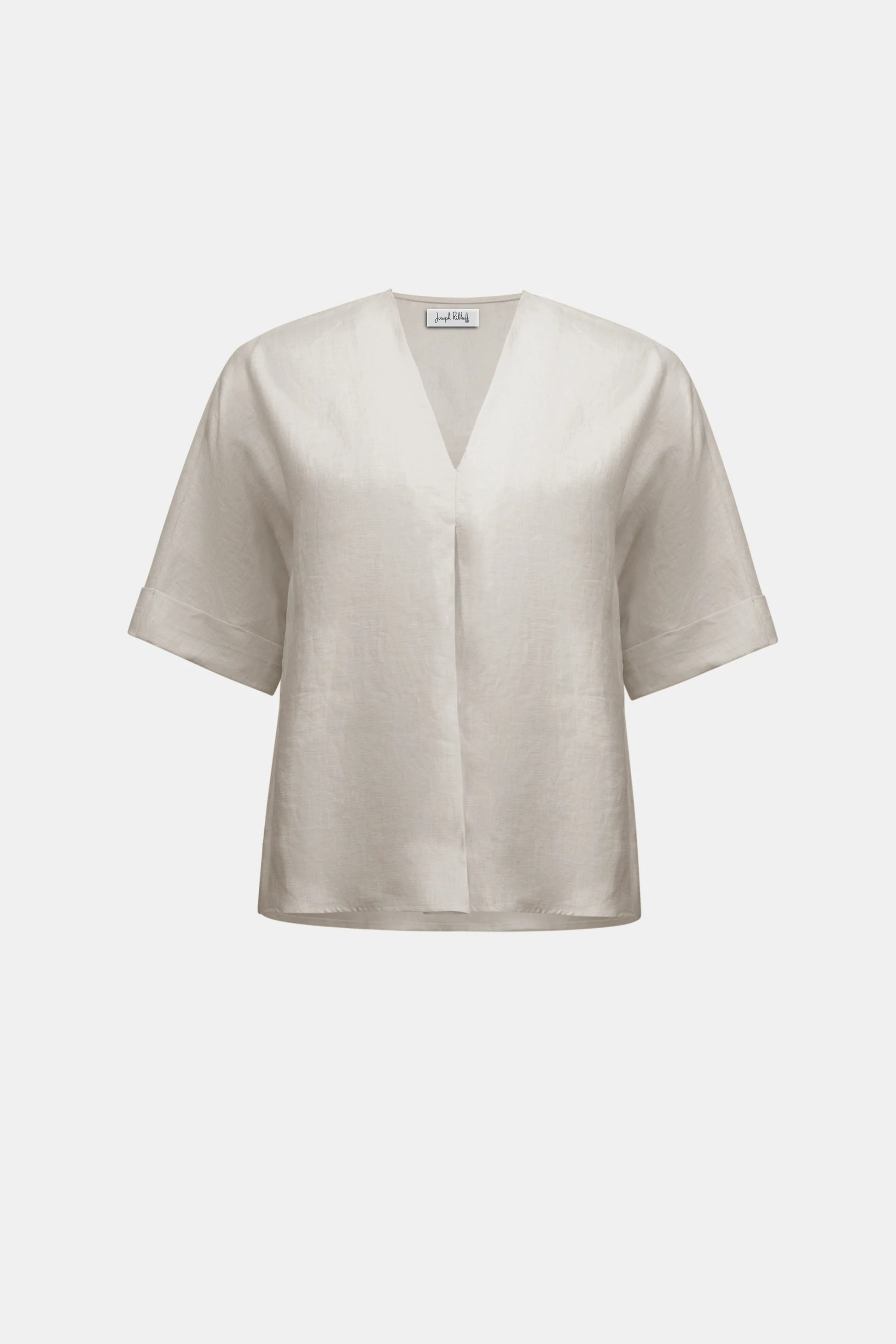 Joseph Ribkoff Beige Linen Straight Top With V-notch Neckline