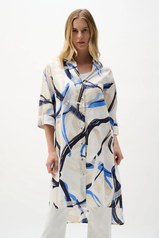 Joseph Ribkoff Vanilla Cotton Voile Abstract Print Long Straight Blouse