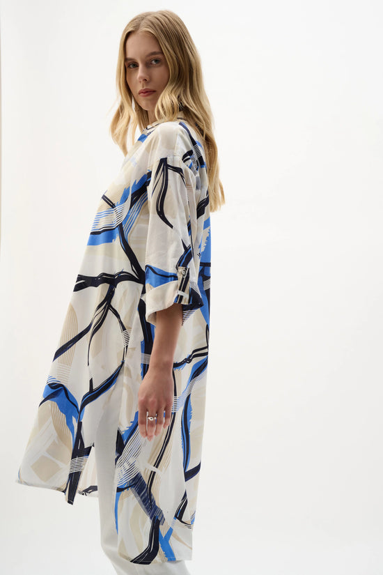 Joseph Ribkoff Vanilla Cotton Voile Abstract Print Long Straight Blouse
