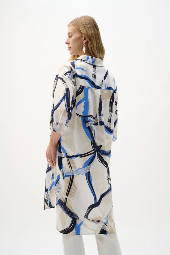 Joseph Ribkoff Vanilla Cotton Voile Abstract Print Long Straight Blouse