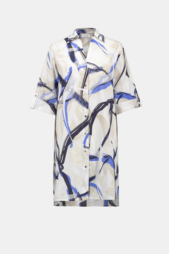 Joseph Ribkoff Vanilla Cotton Voile Abstract Print Long Straight Blouse