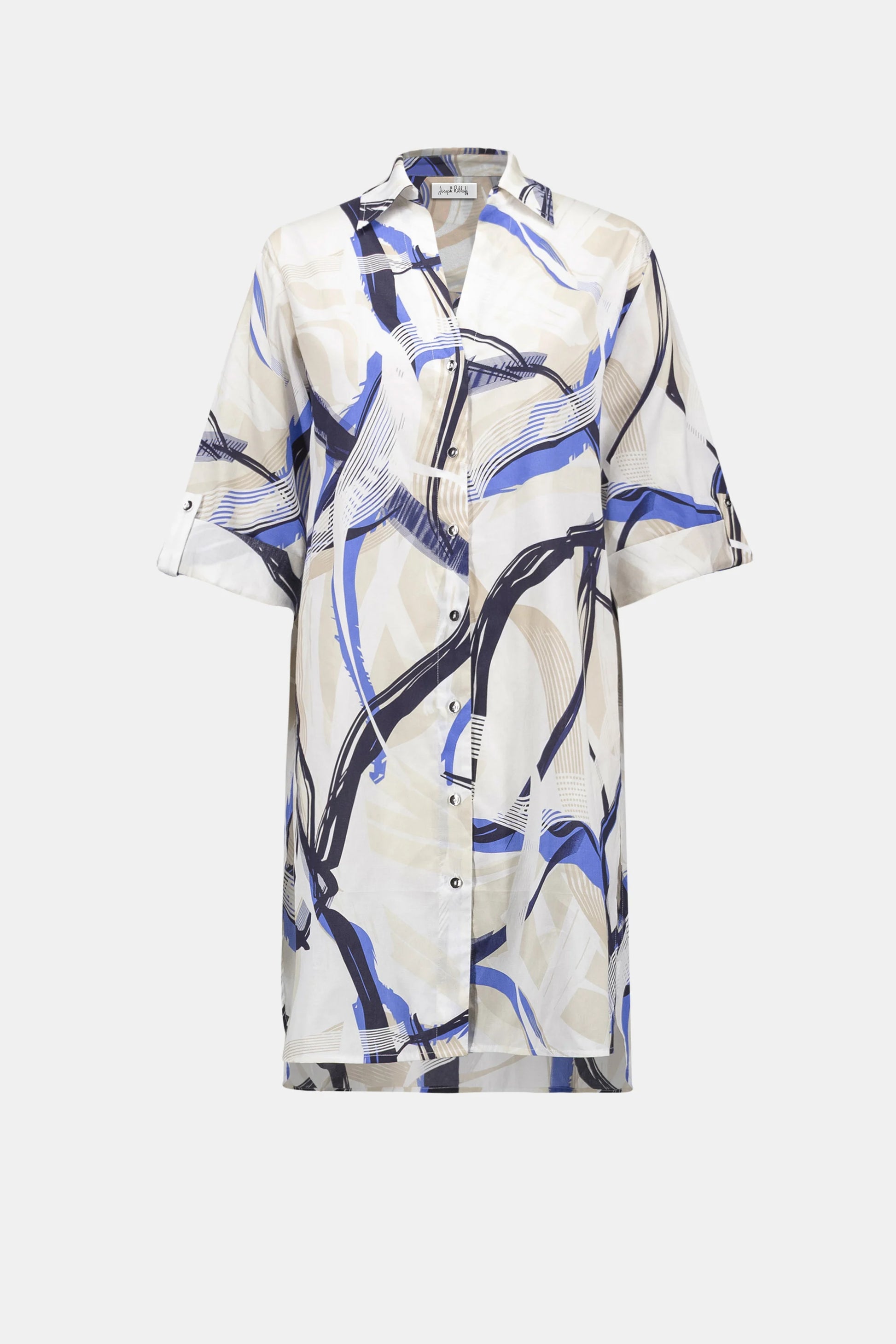 Joseph Ribkoff Vanilla Cotton Voile Abstract Print Long Straight Blouse