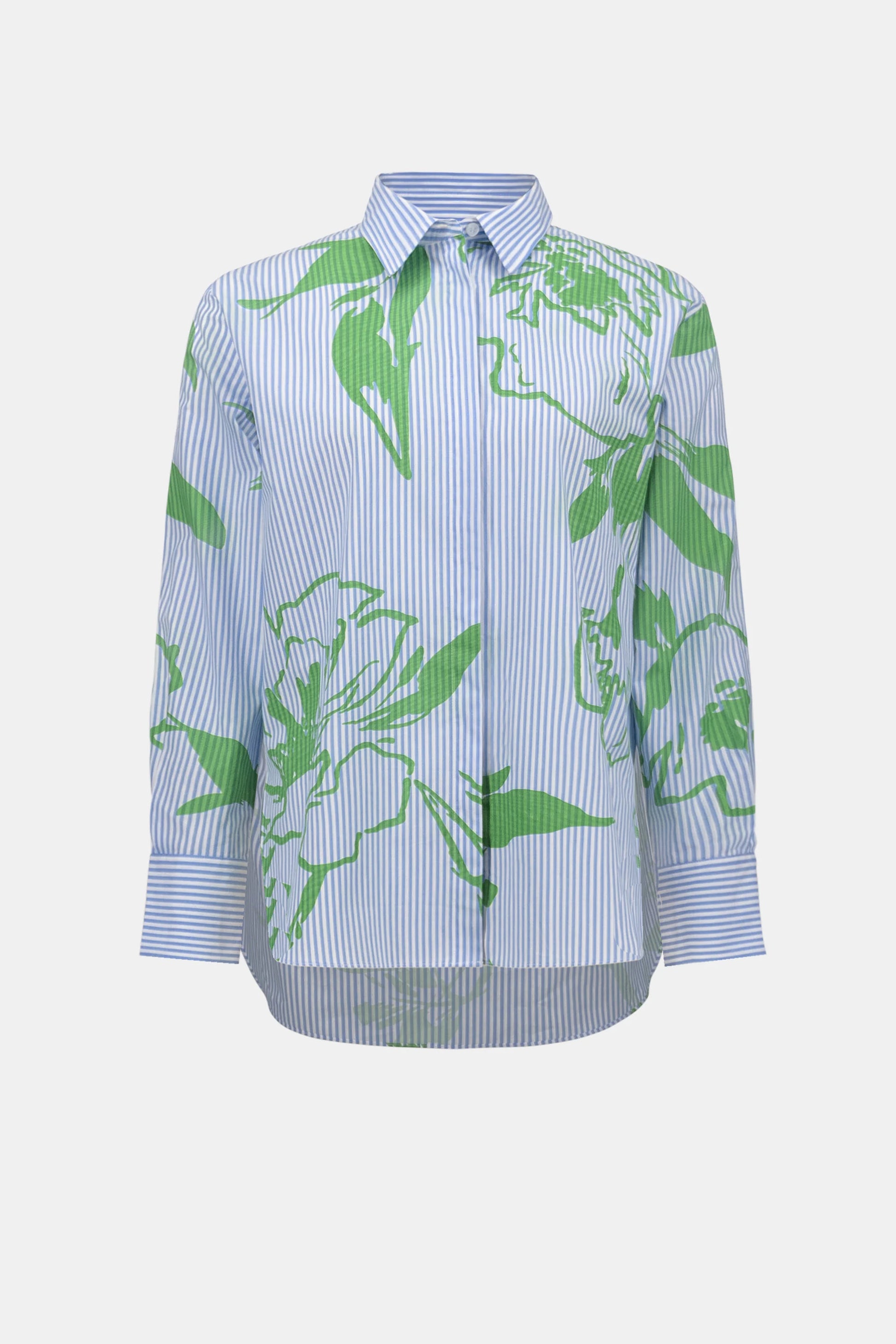 Joseph Ribkoff Blue Vanilla Cotton Stripe Floral Print Boxy Blouse