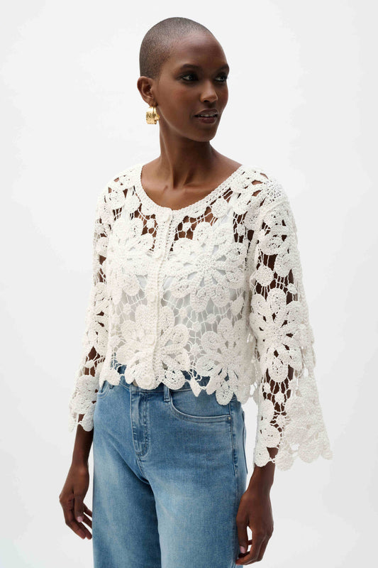 Joseph Ribkoff Vanilla Crochet Boxy Cardigan
