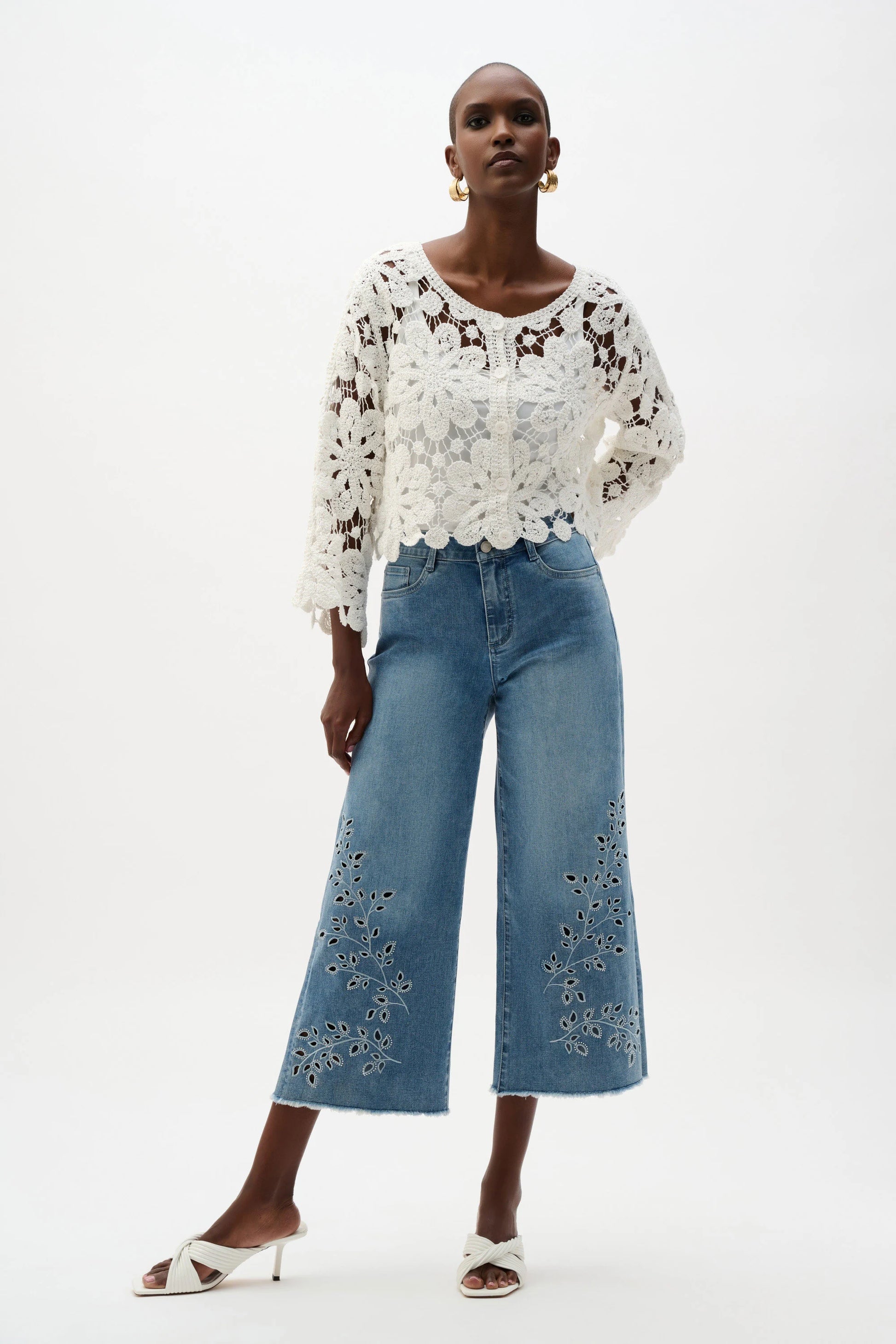 Joseph Ribkoff Vanilla Crochet Boxy Cardigan