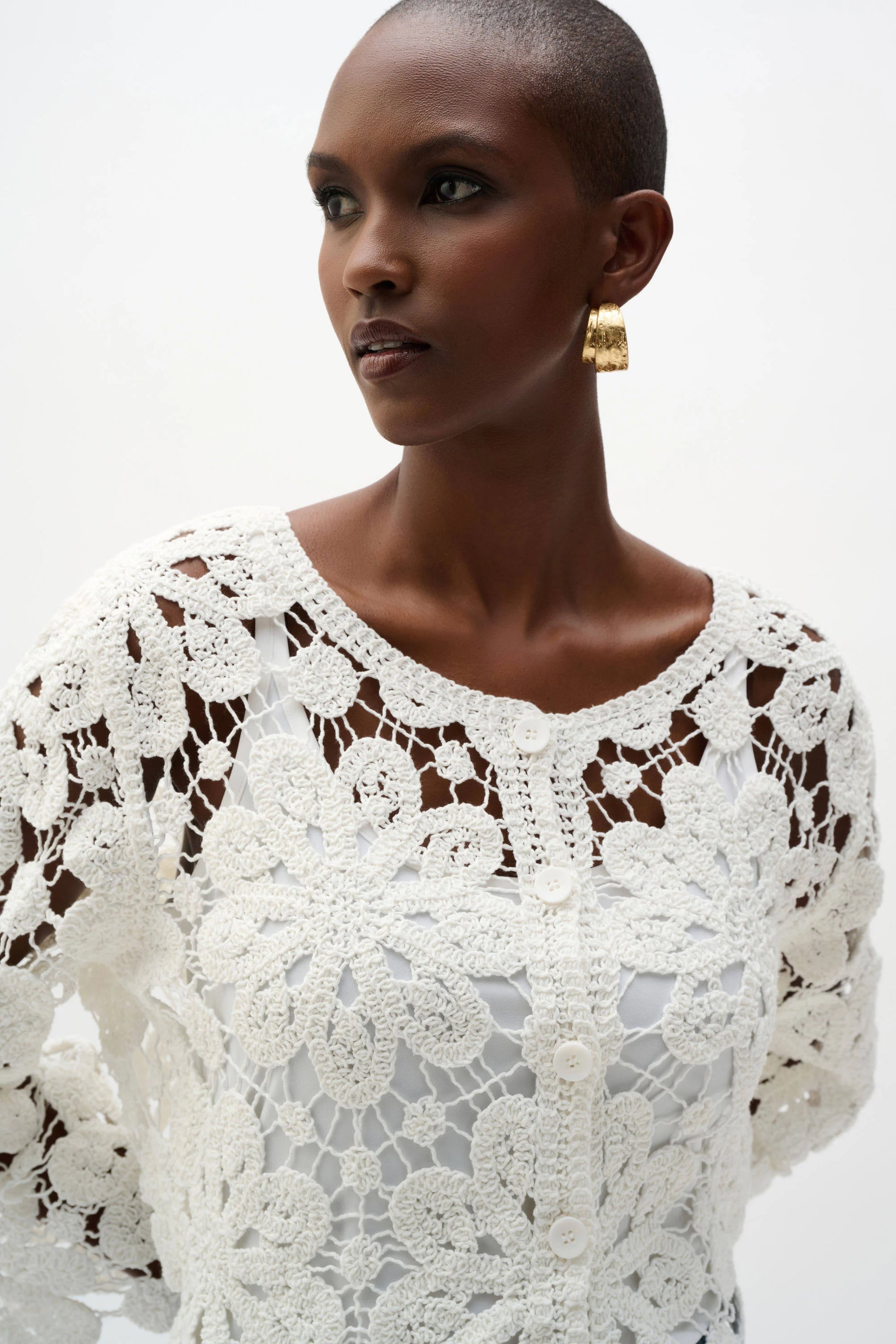 Joseph Ribkoff Vanilla Crochet Boxy Cardigan