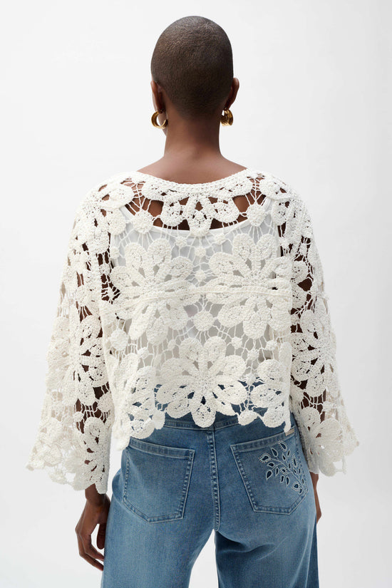Joseph Ribkoff Vanilla Crochet Boxy Cardigan