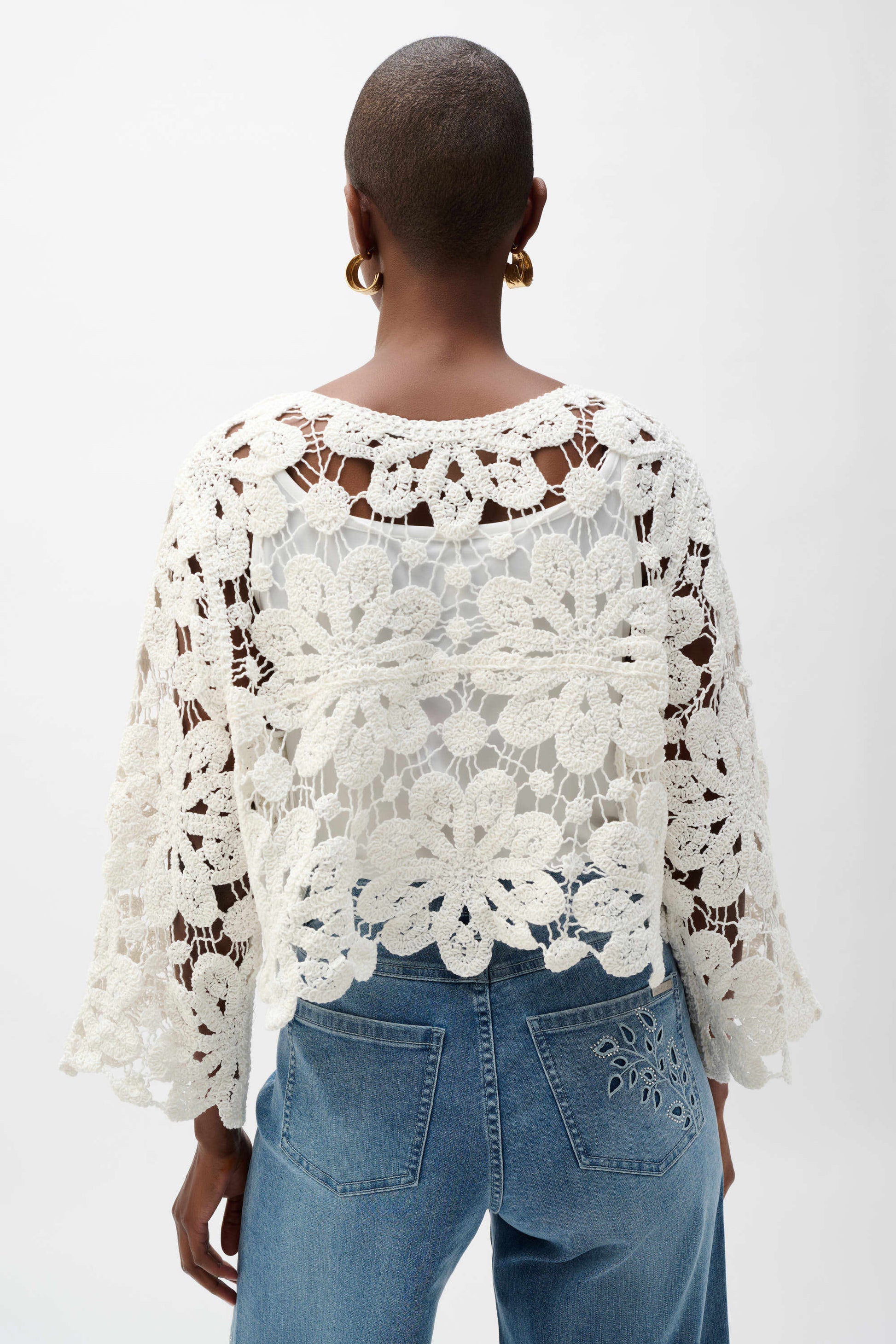 Joseph Ribkoff Vanilla Crochet Boxy Cardigan