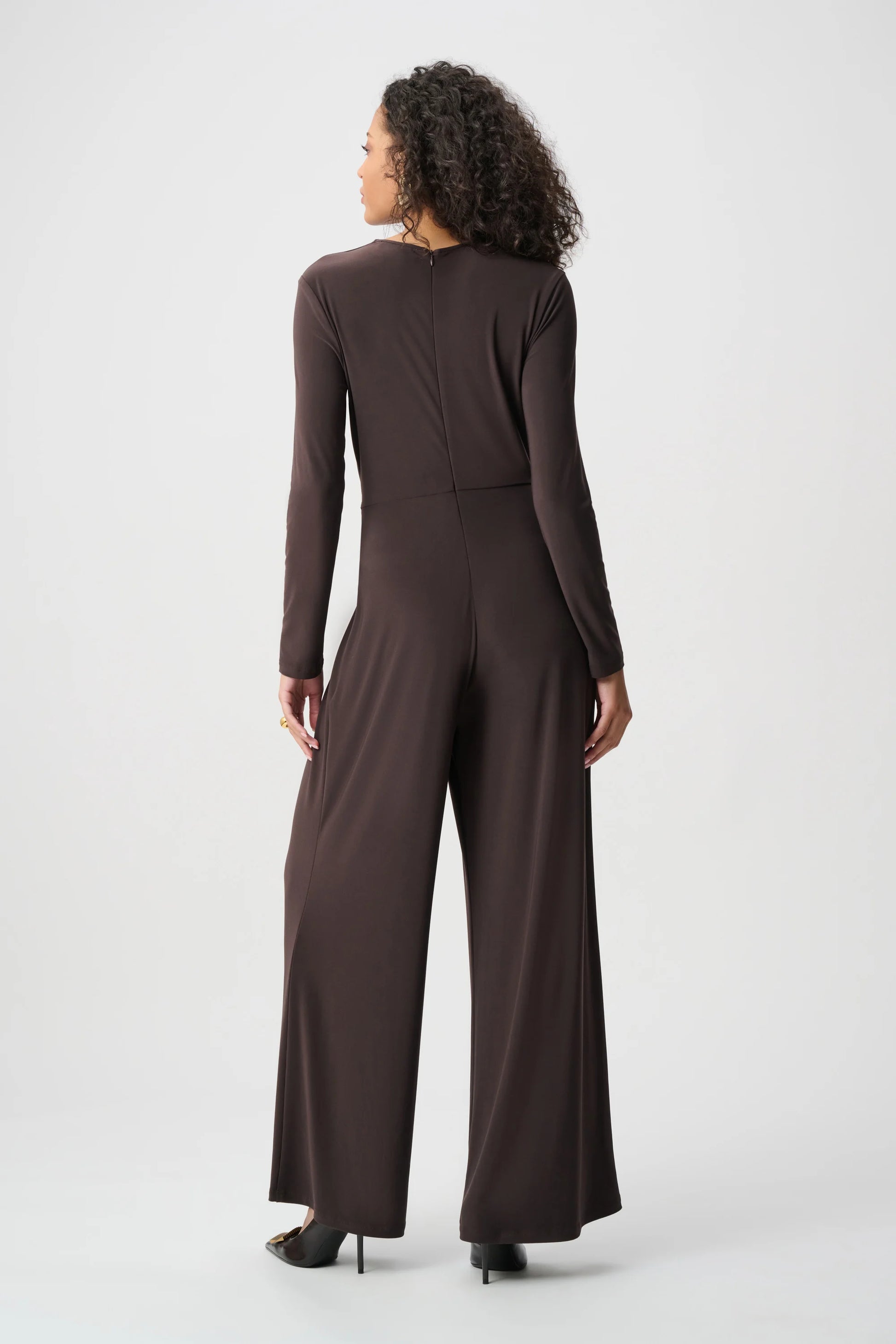 Joseph Ribkoff Mocha Silky Knit Wide-Leg Wrap Jumpsuit