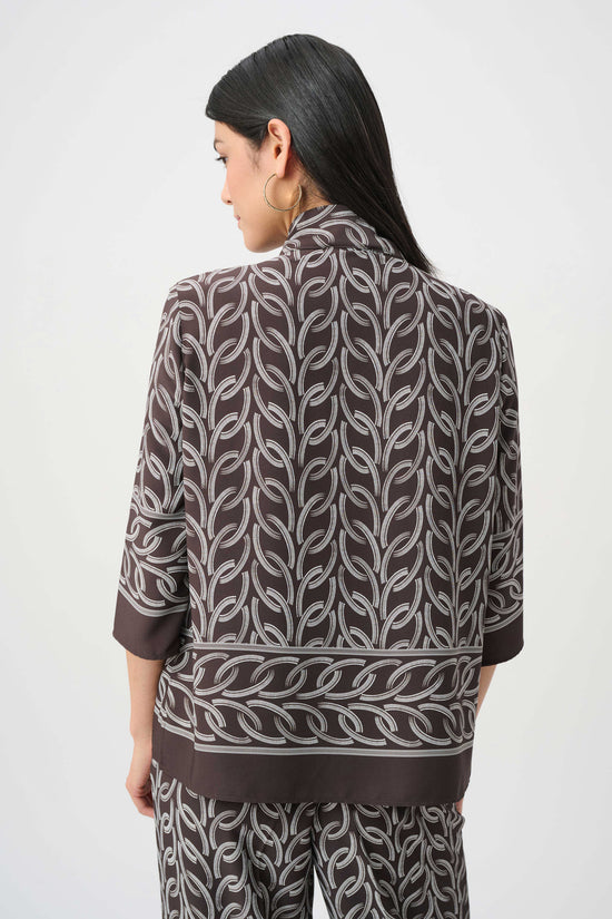 Joseph Ribkoff Brown Recycled Woven Chain Print Boxy Top