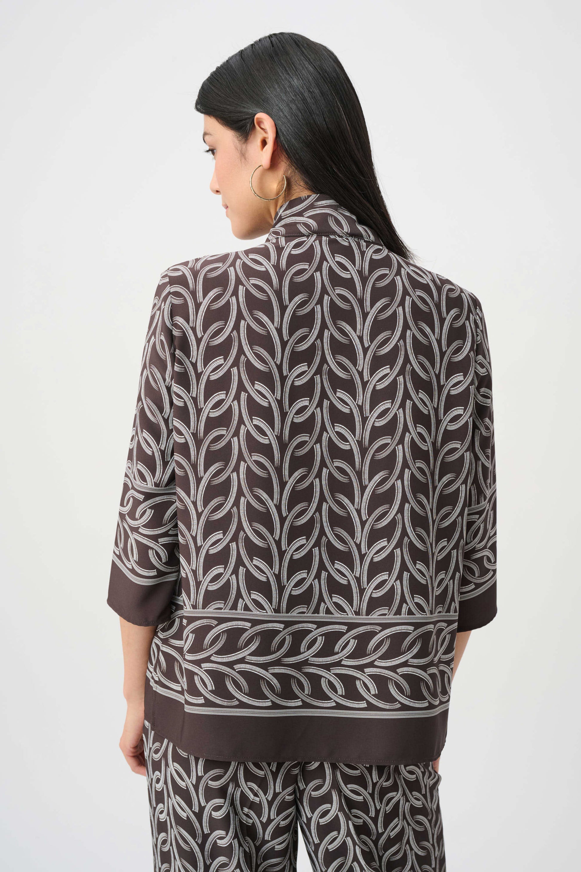 Joseph Ribkoff Brown Recycled Woven Chain Print Boxy Top