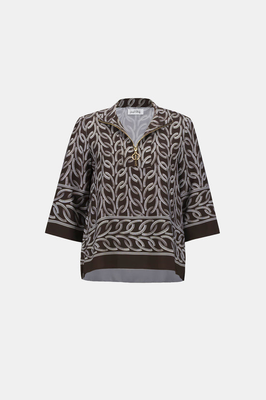 Joseph Ribkoff Brown Recycled Woven Chain Print Boxy Top