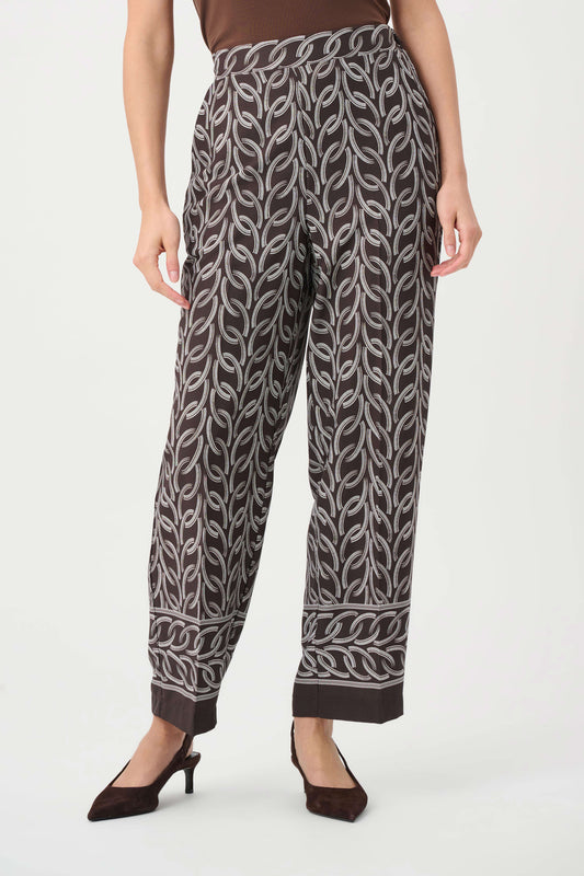 Joseph Ribkoff Brown Recycled Woven Chain Print Pull-On Trousers
