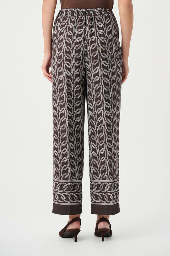 Joseph Ribkoff Brown Recycled Woven Chain Print Pull-On Trousers