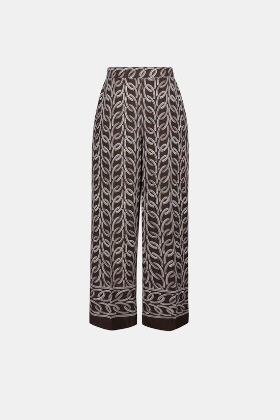 Joseph Ribkoff Brown Recycled Woven Chain Print Pull-On Trousers